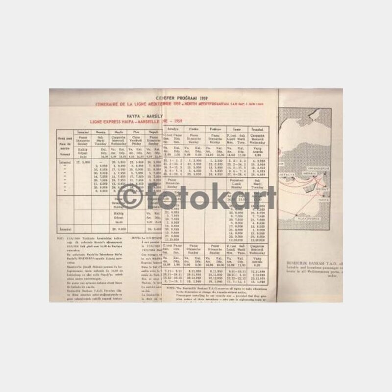 1959 Denizyolları Akdeniz Seferler Tarifesi