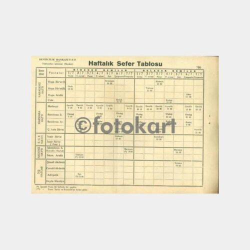 1960 Denizyolları Haftalık Gemi Sefer Tarifesi