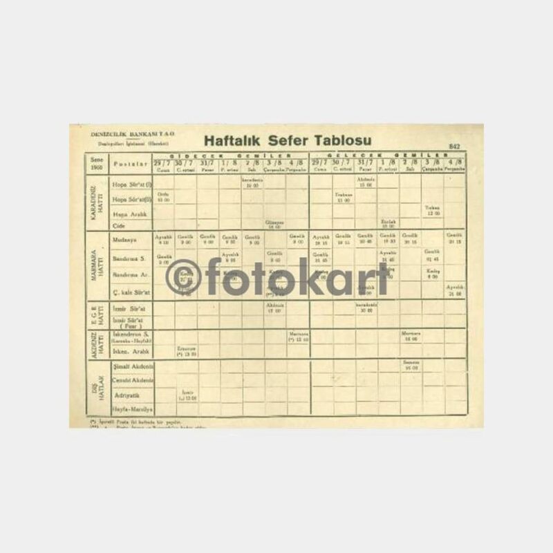 1960 Denizyolları Gemi Sefer Tarifesi