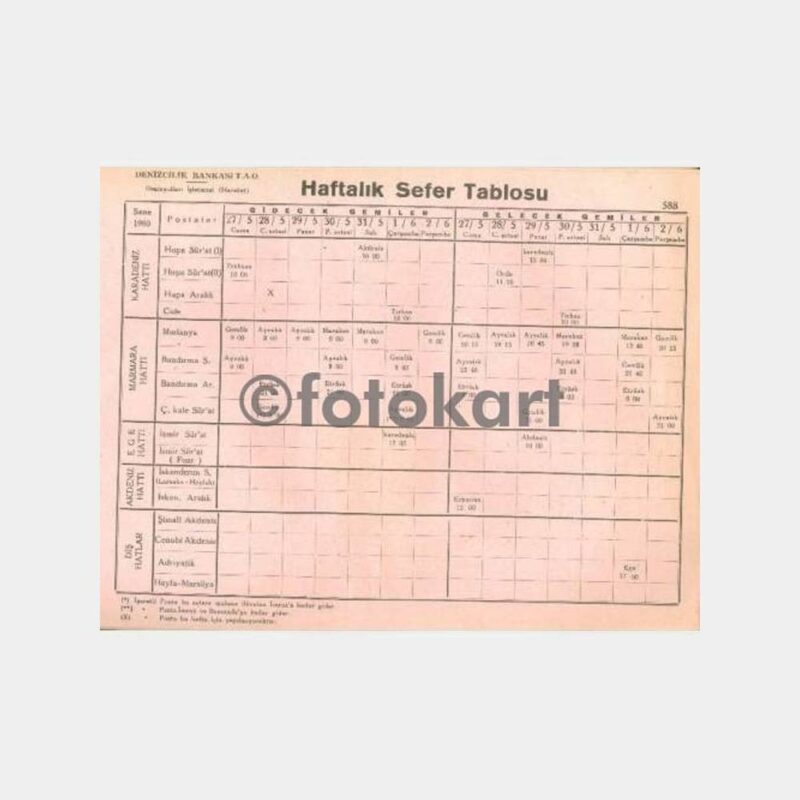 1960 Denizyolları Gemi Sefer Tarifesi