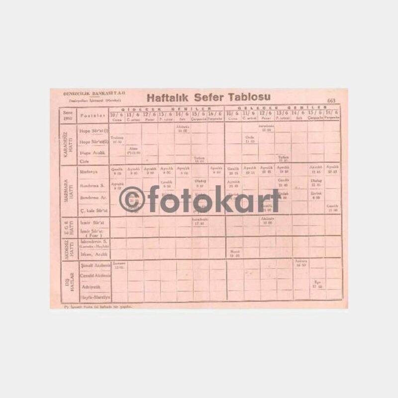 1960 Denizyolları Gemi Sefer Tarifesi