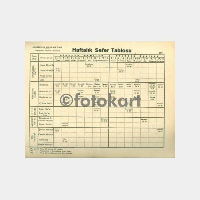1960 Denizyolları Gemi Sefer Tarifesi