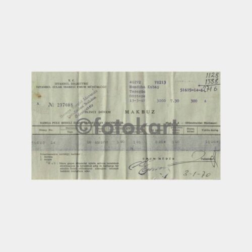 1970 Göztepe Su Sarfı Makbuzu