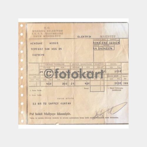 1972 İETT Kadıköy Göztepe Elektrik Makbuzu