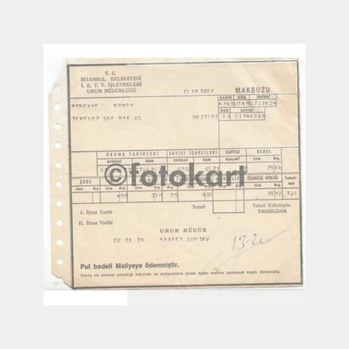 1974 İETT Kadıköy Göztepe Elektrik Makbuzu