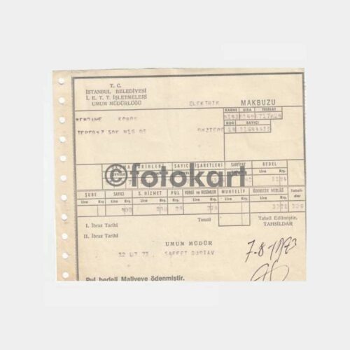 1973 İETT Kadıköy Göztepe Elektrik Makbuzu