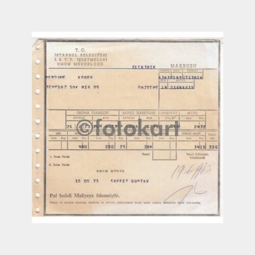 1973 İETT Kadıköy Göztepe Elektrik Makbuzu
