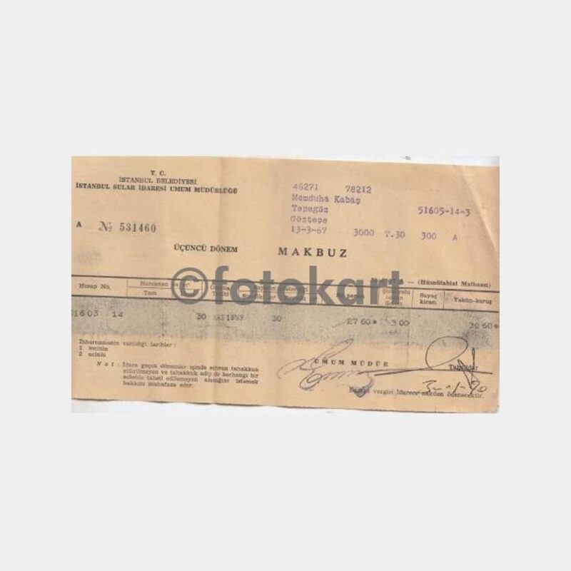 1970 İSKİ Kadıköy Göztepe Su Makbuzu