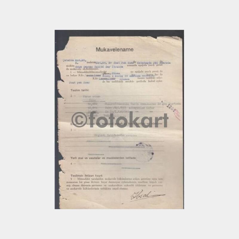 1935 Mukavelename Çatalca Fırın Odunu Hukuki Belge