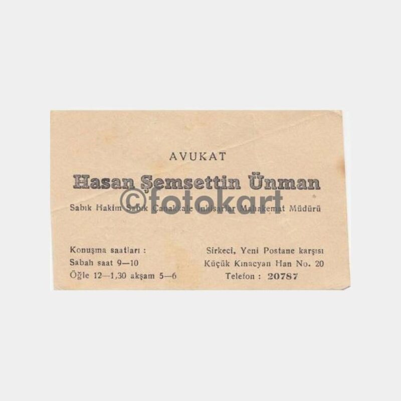 1940 Eski Avukat Hukuk Konulu Kartviziti