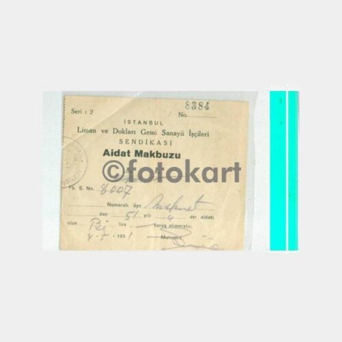 1951 Liman İşçileri Sendikası Aidat Makbuzu