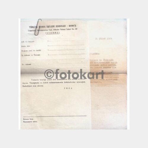 1964 Banka İşçileri Sendikası Duyuru Formu