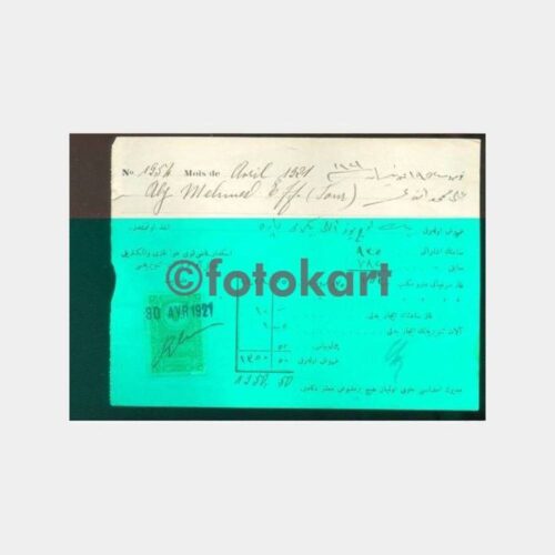 1921 Osmanlıca Fiskal Pullu Damgalı Makbuz