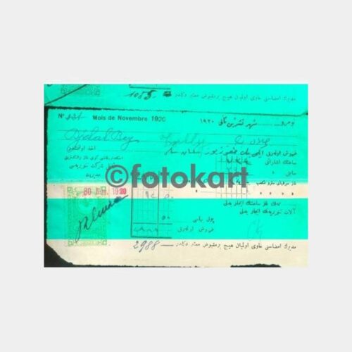 1920 Osmanlıca Fiskal Pullu Damgalı Makbuz
