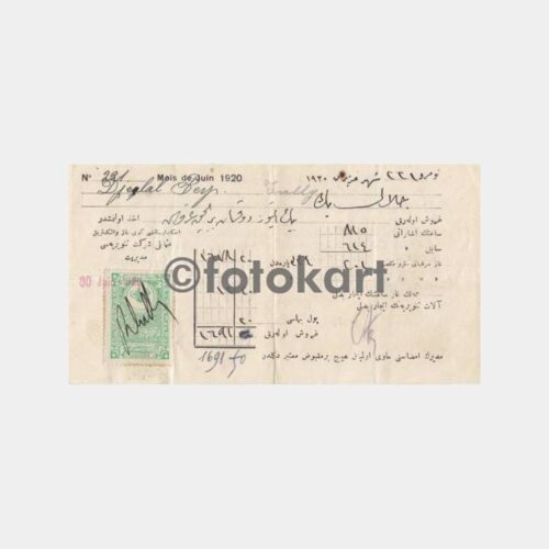 1920 Osmanlıca Pullu Damgalı Makbuz