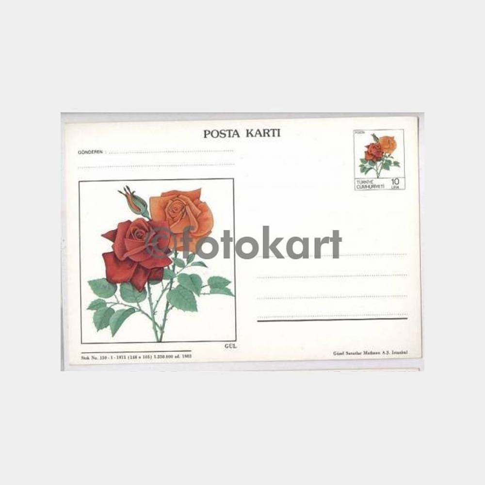 1983 Gül Çiçek Resimli Damgasız Posta Kartı