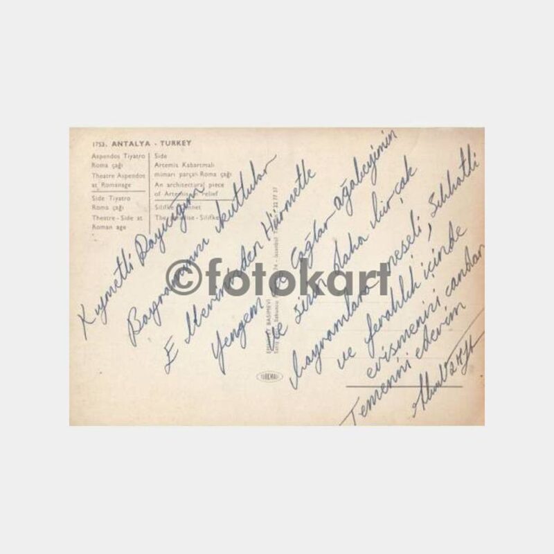 1966 Antalya Side Aspendos Silifke Kartpostal - Görsel 2