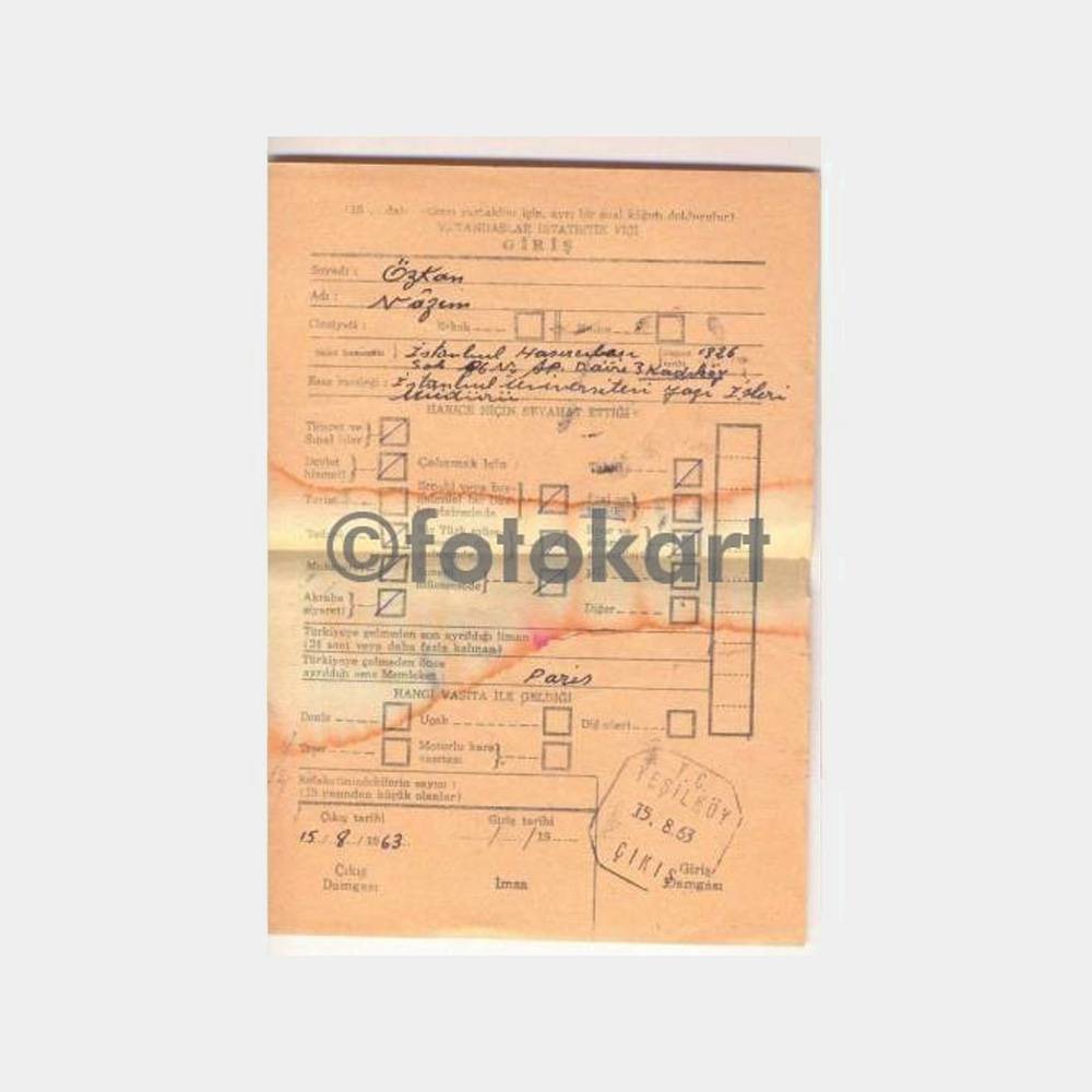 1963 Yeşilköy-Uçak Vatandaşlık İstatistik Formu