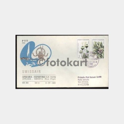 1980 Swissair Ankara-Cenevre Uçak FDC