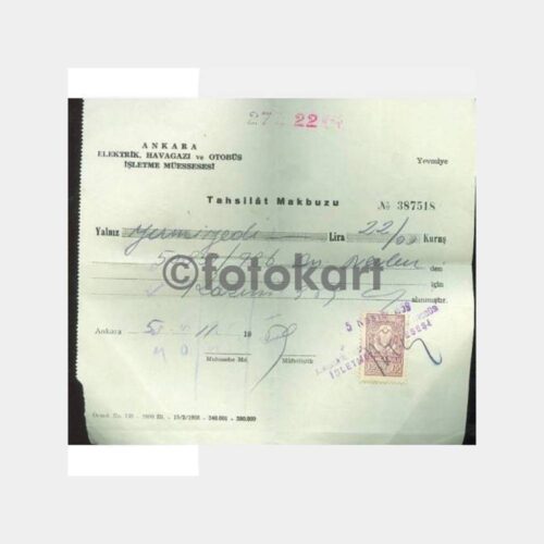 1959 Ankara Elektrik Havagazı Otobüs Makbuzu