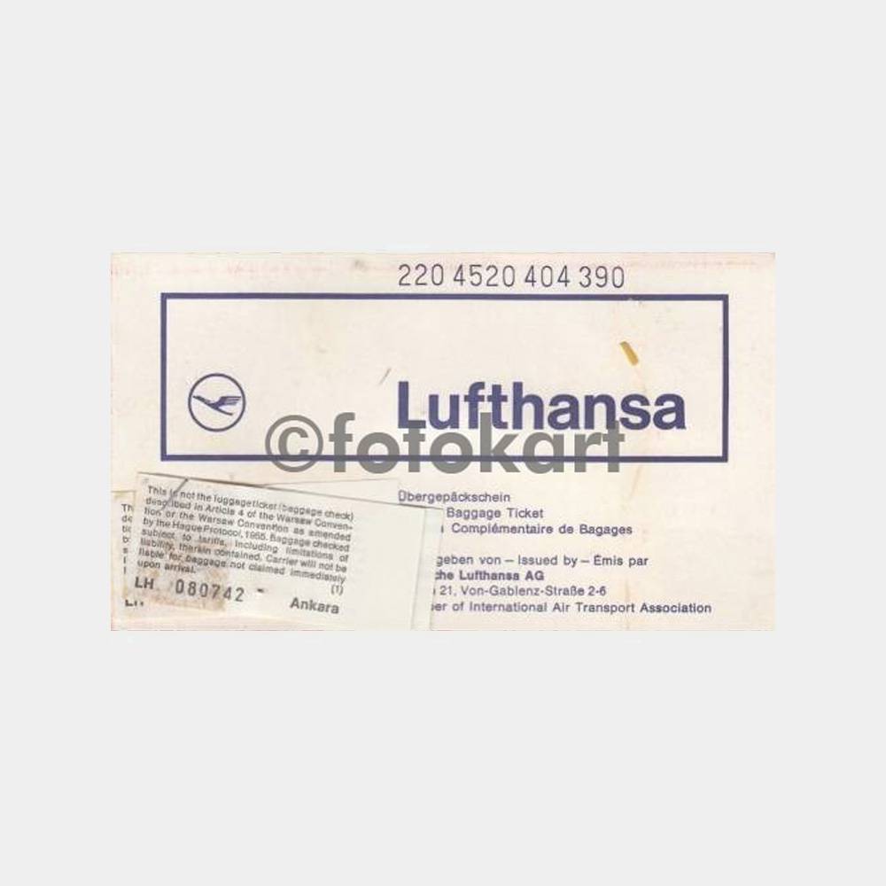 1974 Lufthansa Milano-Ankara Uçak Bileti