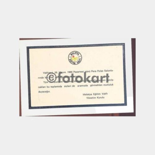 1986 Malatya Eğitim Vakfı Davetiyesi