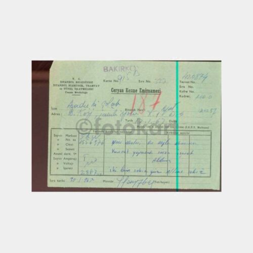 1967 Bakırköy Cereyan Kesme Emirnamesi