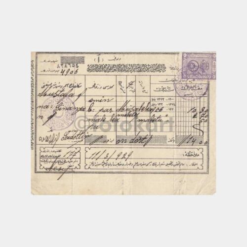 1929 Osmanlıca Damgalı Makbuz