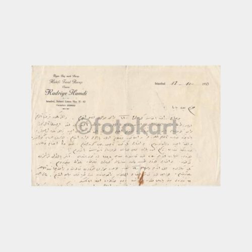 1933 Osmanlıca Mektup Kadriye Hamdi-Sirkeci