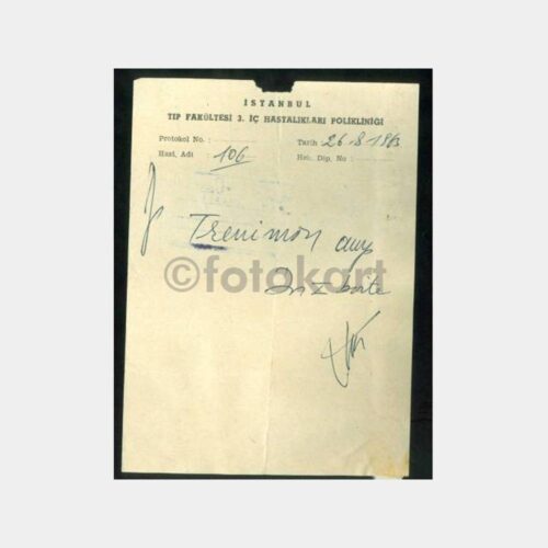 1963 İstanbul Tıp Fakültesi 3. İç Hast. Poliklinik Reçetesi