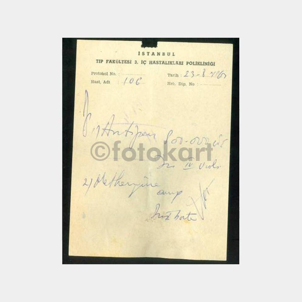 1963 İstanbul Tıp Fakültesi 3. İç Hast. Poliklinik Reçetesi