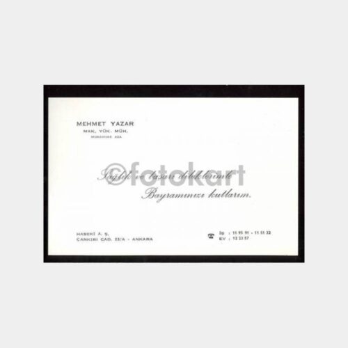 Ankara Mehmet Yazar Makina Müh. Kartvizit
