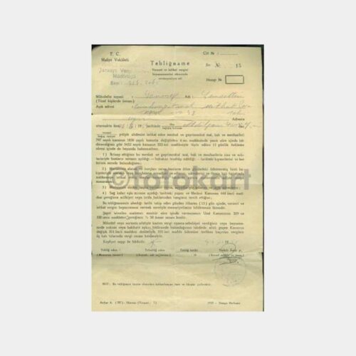 1954 Ankara Çankaya Vergi Dairesi Tebliğname