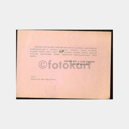 1961 Ankara Kız Lisesi ve Gazi Lisesi Davetiyesi