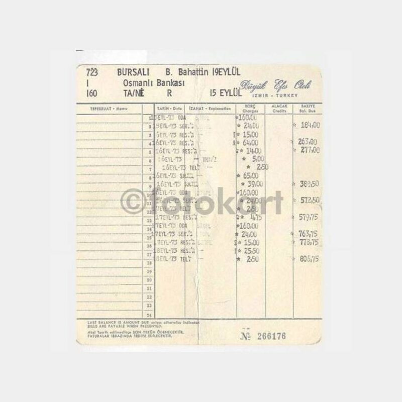 1973 İzmir Büyük Efes Oteli Faturası