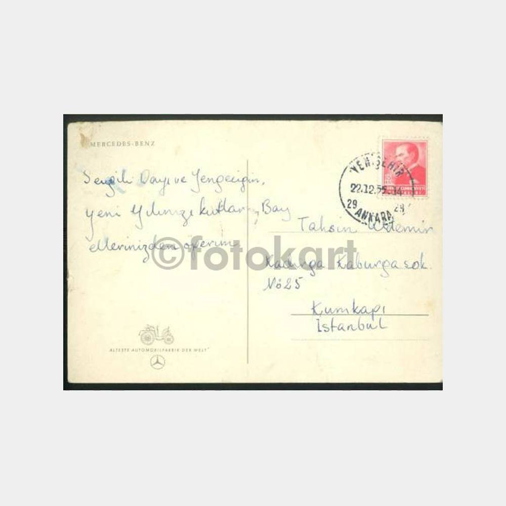 1888 Model Mercedes Klasik Otomobil Kartpostal - Görsel 2