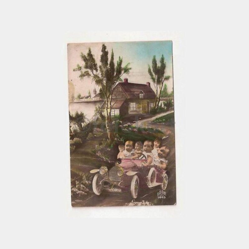 Çocuklar ve Eski Otomobil Yabancı Fantazi Kartpostal