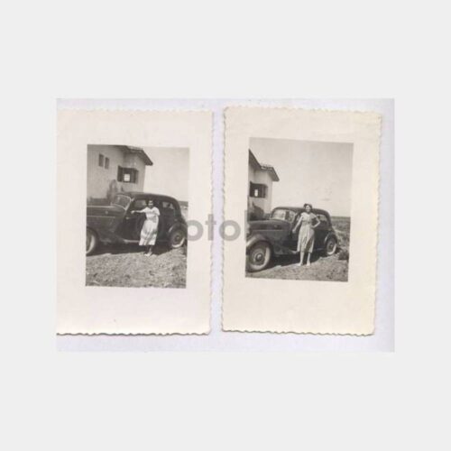 1930 Eski Otomobil ve Kadın 2 Adet Fotoğraf