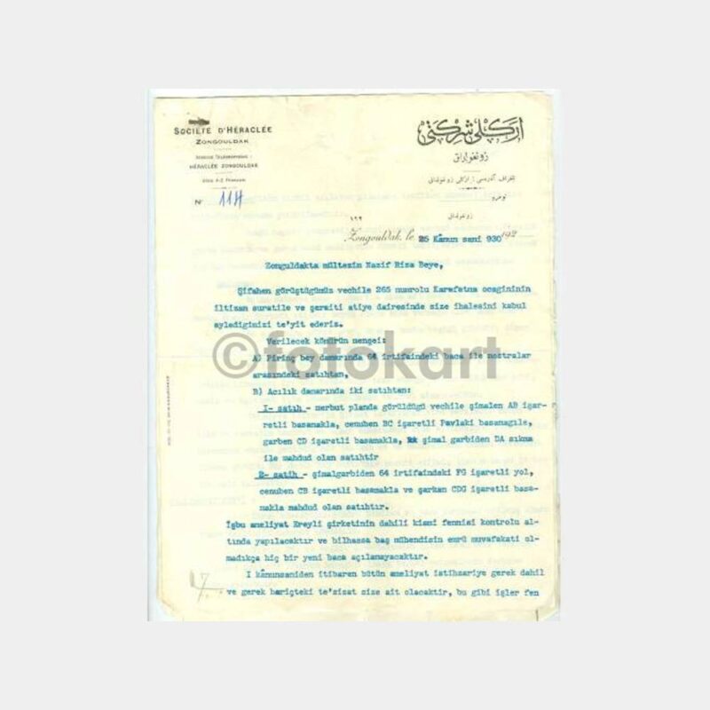 1930 Zonguldak Ereğli Kömür İşletme Yazısı