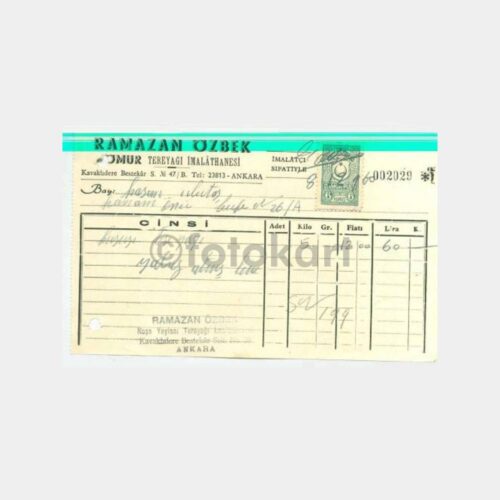 1960 Ankara Tereyağ İmalathanesi Faturası