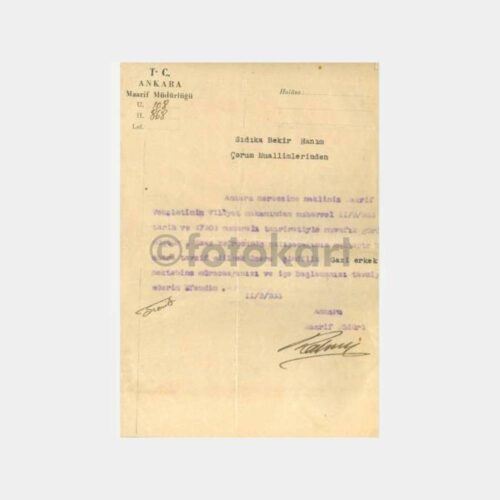 1933 Ankara Maarif Çorum Muallim Yazısı