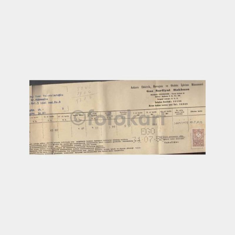 1955 Ankara EGO Gaz Sarfiyat Makbuzu