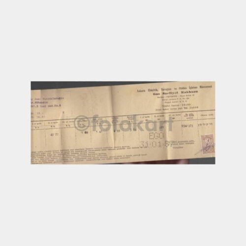 1955 Ankara EGO Gaz Sarfiyat Makbuzu