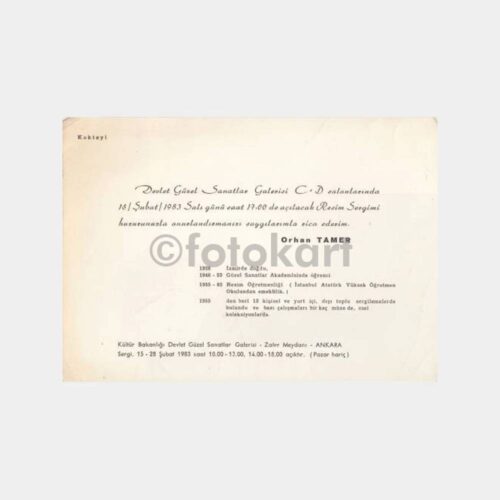 1983 Ankara Ressam Orhan Tamer Sergi Davetiyesi