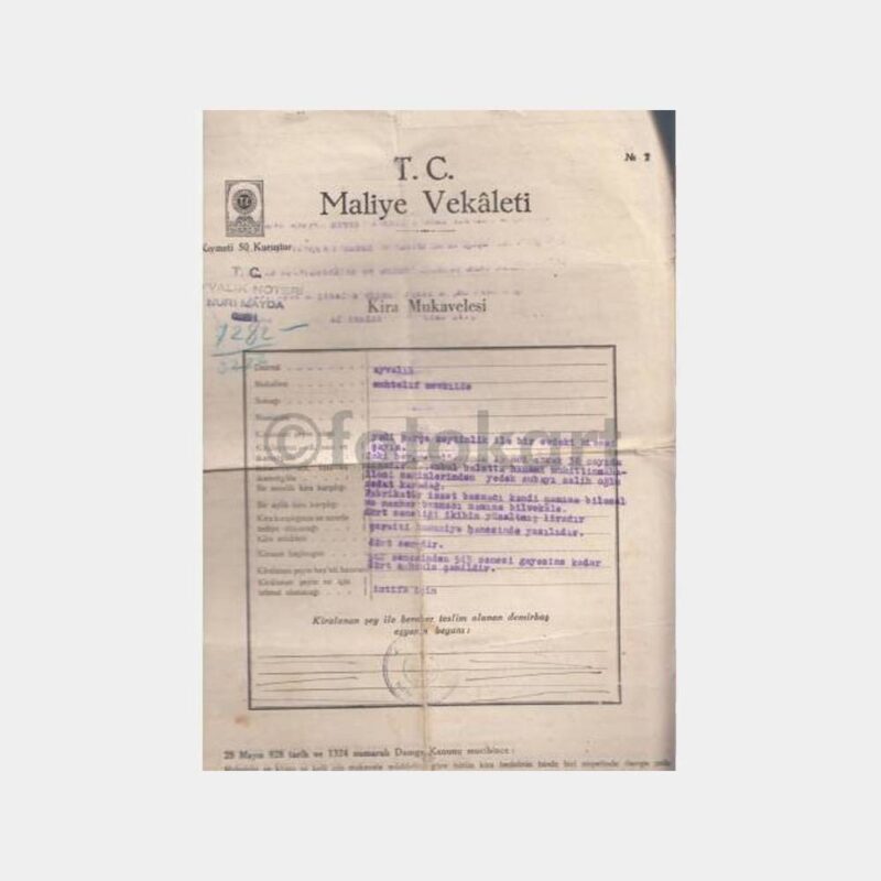 1942 Ayvalık Zeytinlik Kira Sözleşmesi