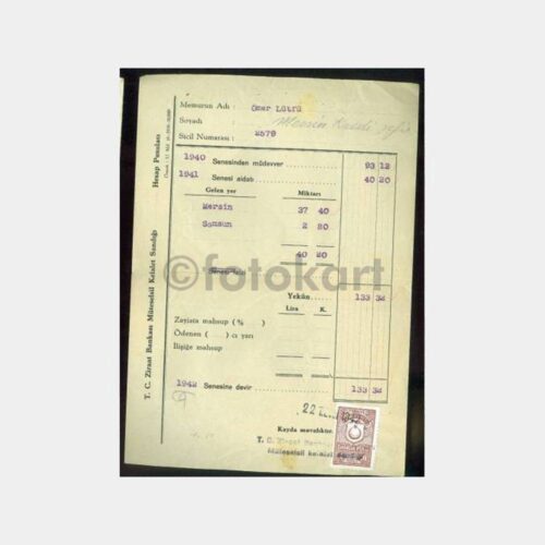 1942 Ziraat Bankası Kefalet Sandık Makbuzu