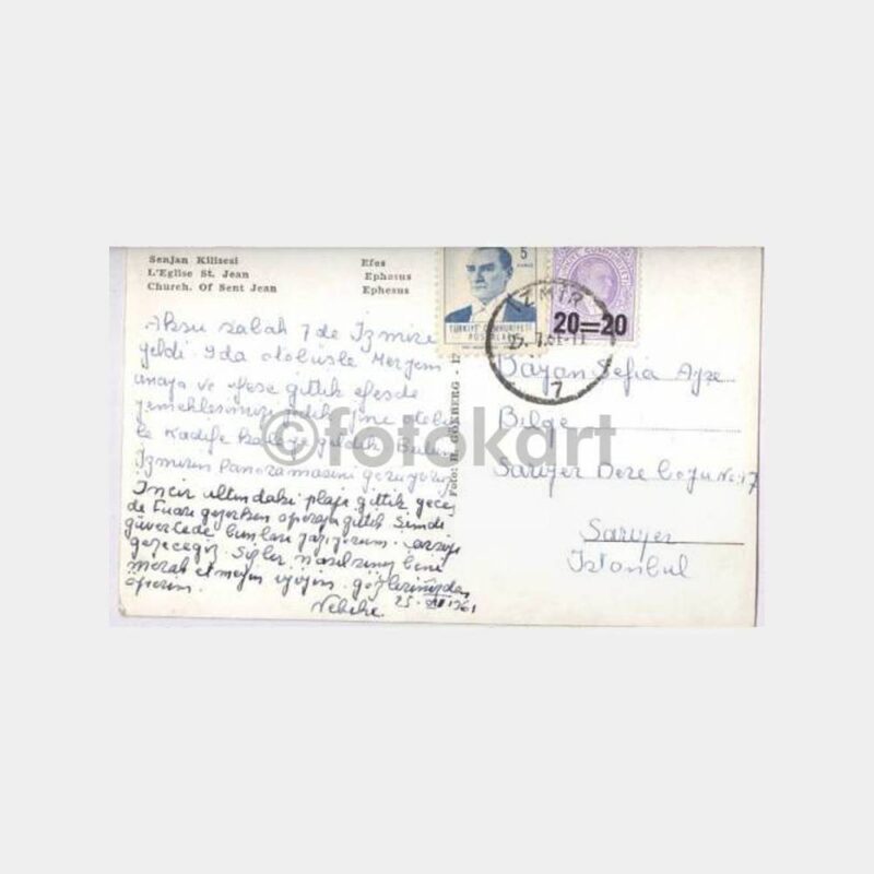 1961 İzmir Selçuk Senjan Kilise Damgalı Kartpostal - Görsel 2