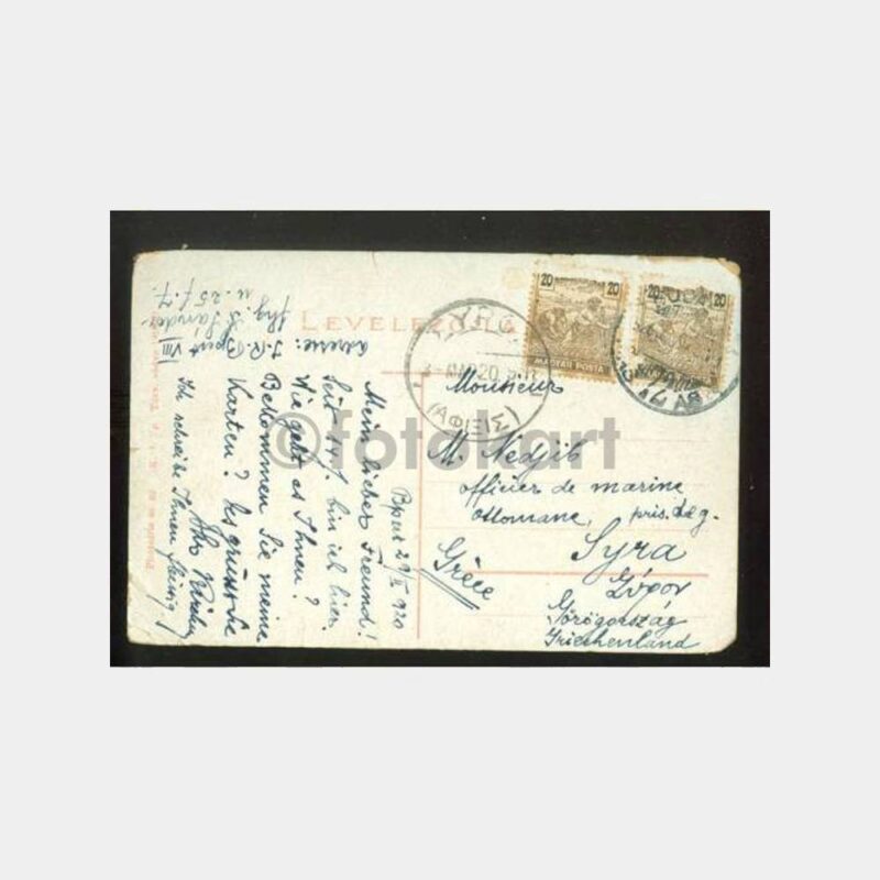 1920 Yunan Siros Adası Damgalı Budapeşte Kartpostal - Görsel 2