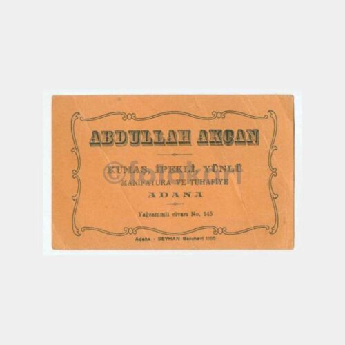 1940 Adana Abdullah Akcan Tuhafiye İşyeri Kartı