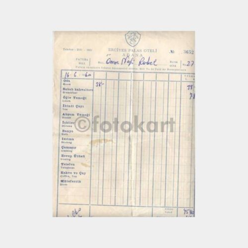 1960 Adana Erciyes Oteli Faturası